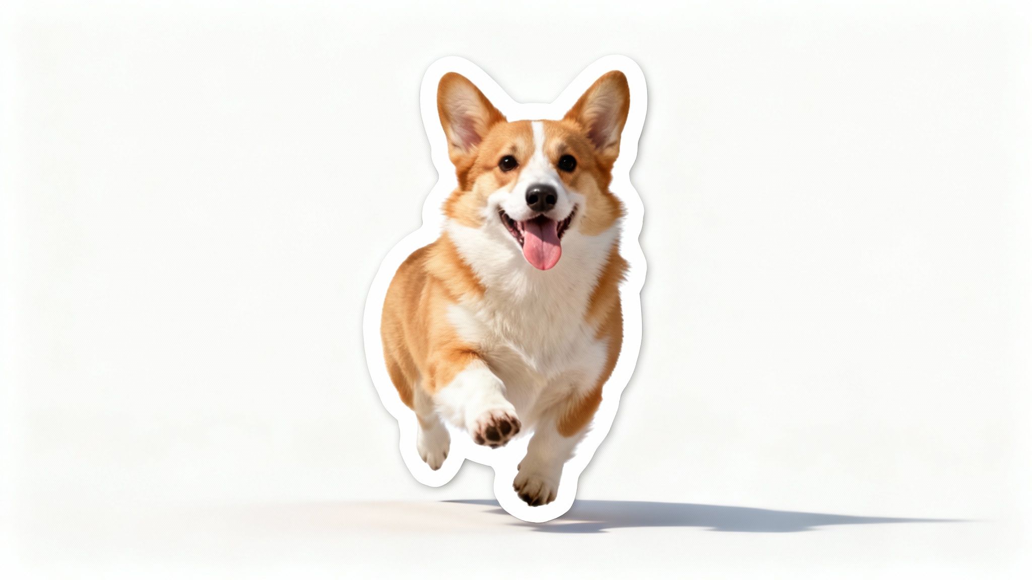 A custom die-cut vinyl sticker made from a photo of a happy Corgi, displayed on a clean white background as a product mockup.