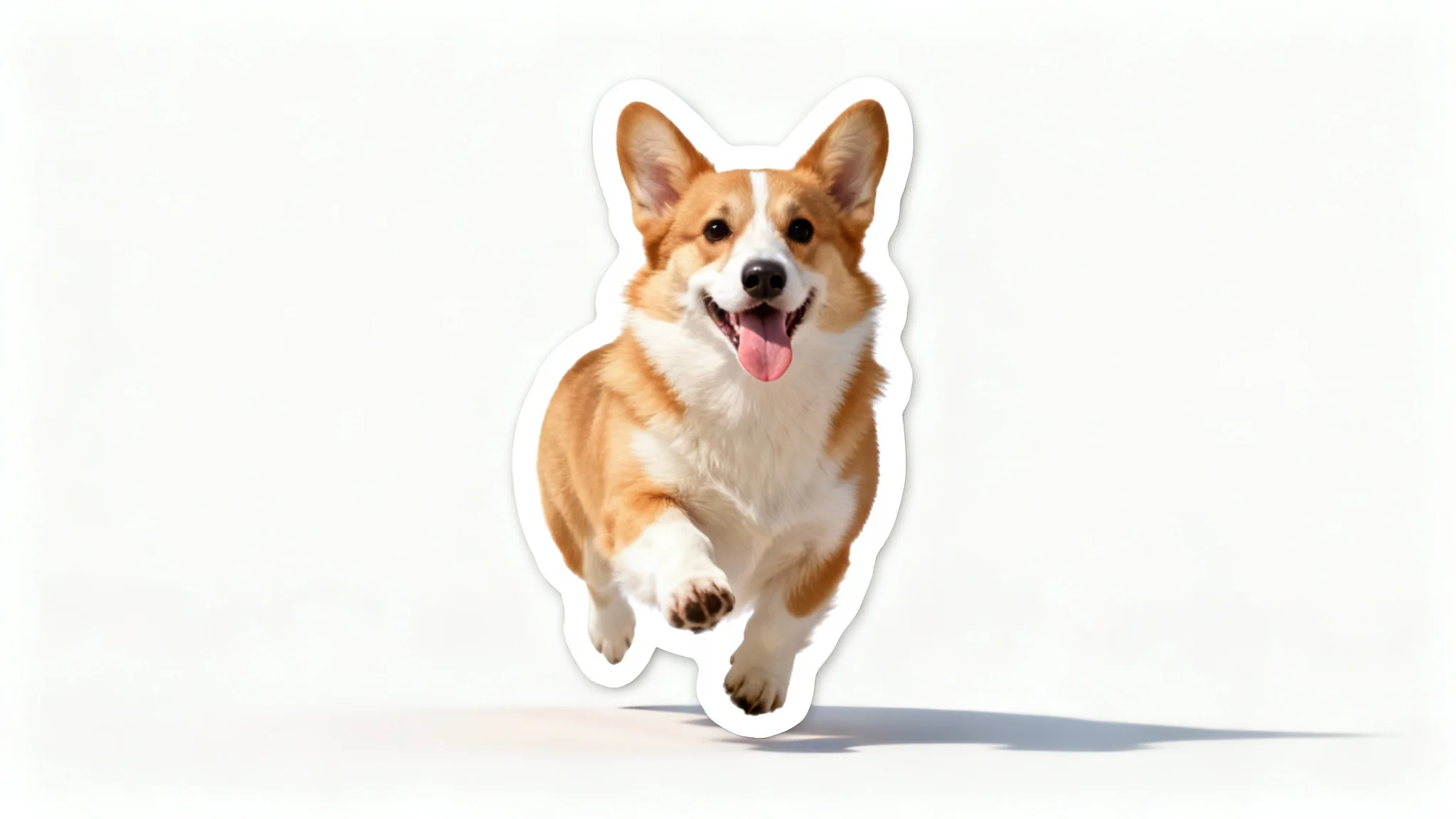 A custom die-cut vinyl sticker made from a photo of a happy Corgi, displayed on a clean white background as a product mockup.