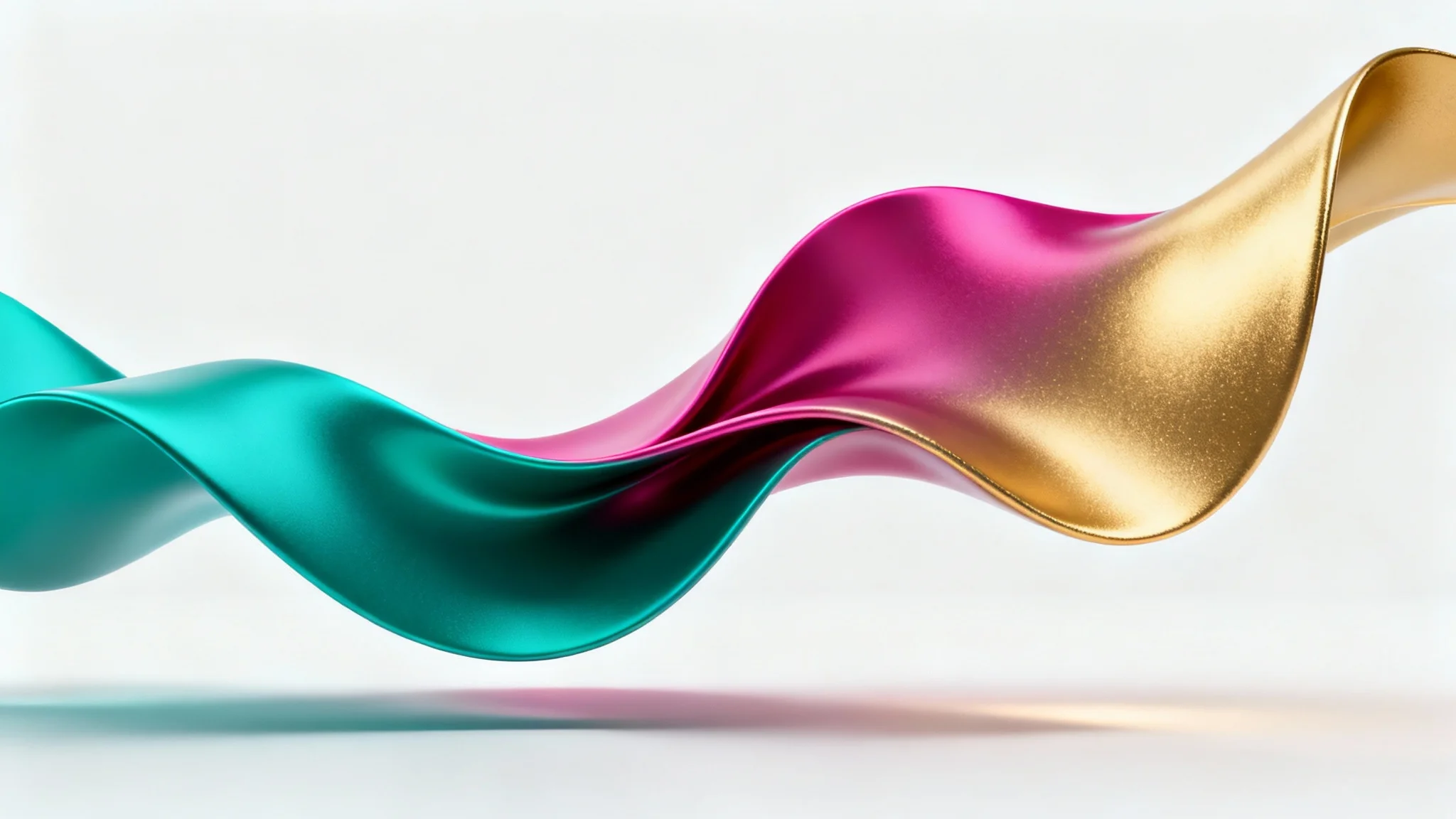 An abstract hero image with colorful, flowing shapes in teal, magenta, and gold, arranged dynamically against a clean white background, conveying a sense of modern innovation.