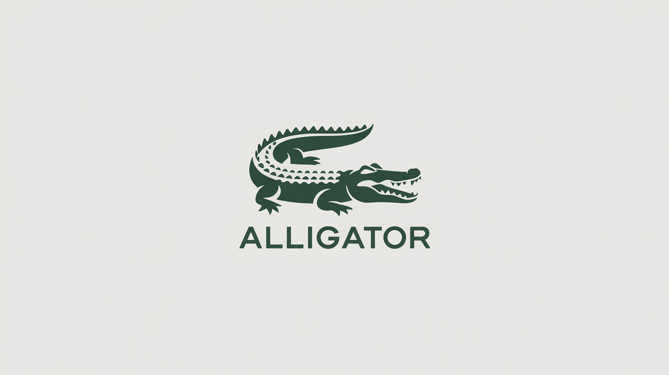 A modern, minimalist logo of a stylized geometric alligator in dark green and grey, with the word 'ALLIGATOR' underneath, centered on a white background.