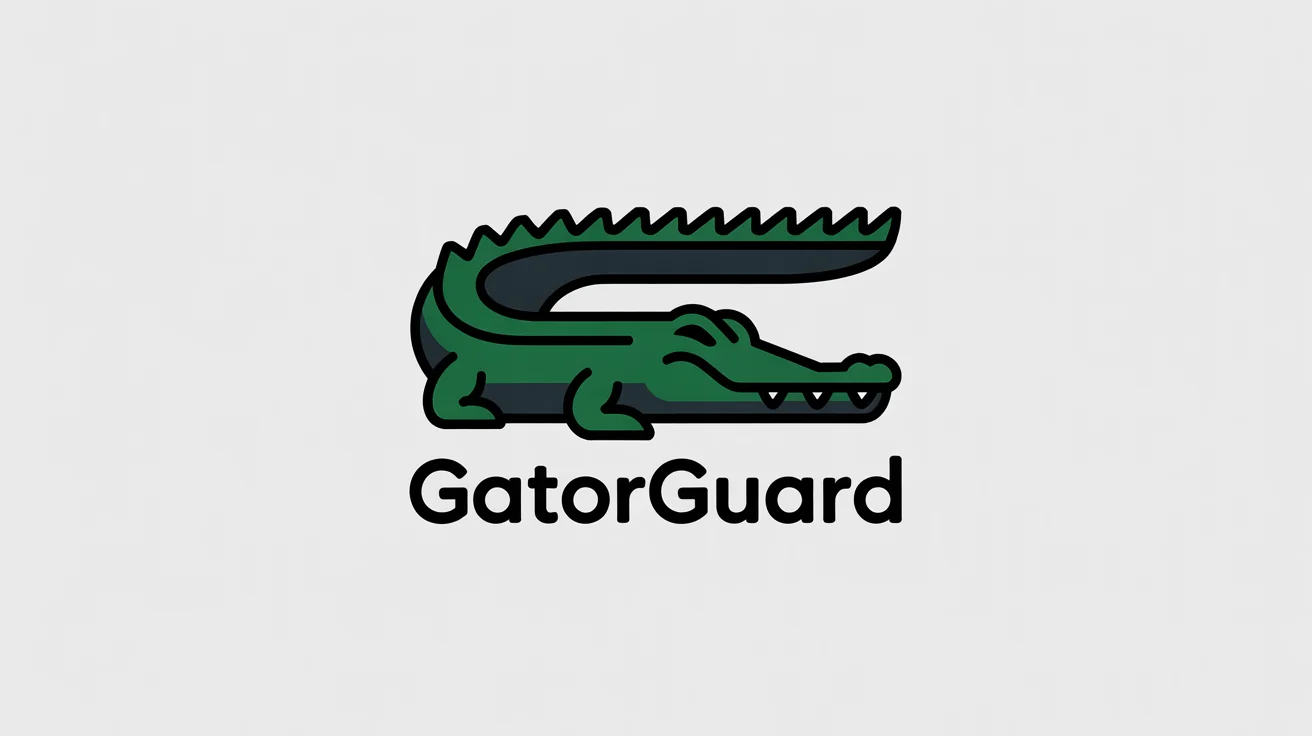A modern, minimalist logo featuring a stylized green and gray alligator above the word 'GATORGUARD' on a white background.