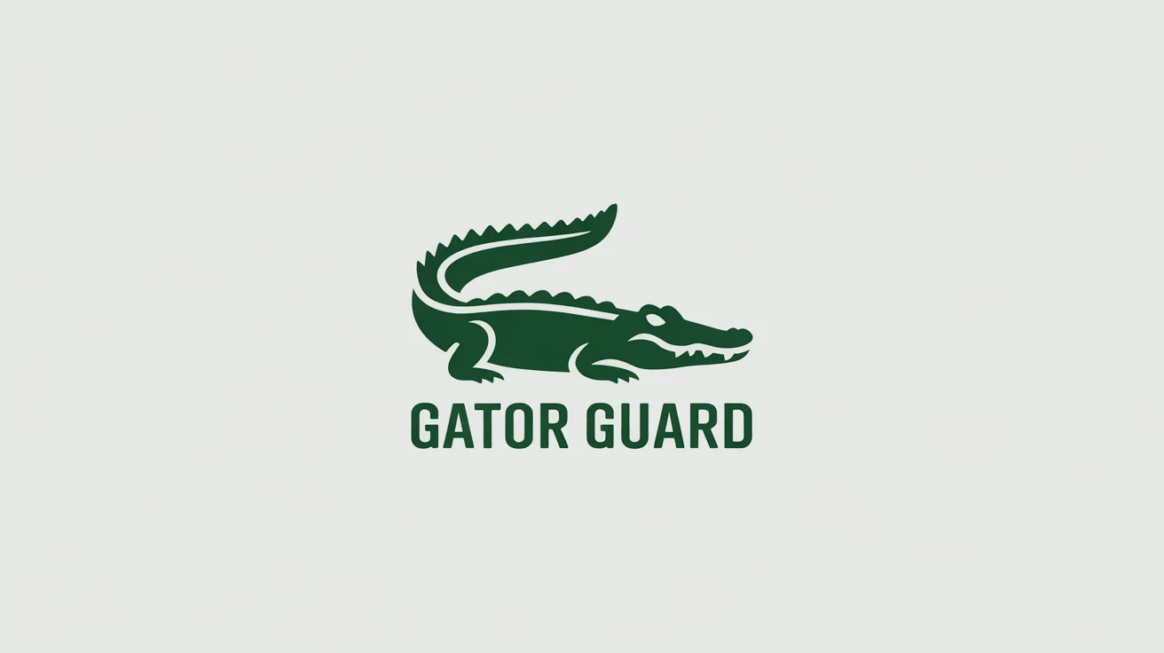 A minimalist, dark green vector logo of an alligator in profile, positioned above the text 'GATOR GUARD' on a clean white background, representing a professional brand identity.