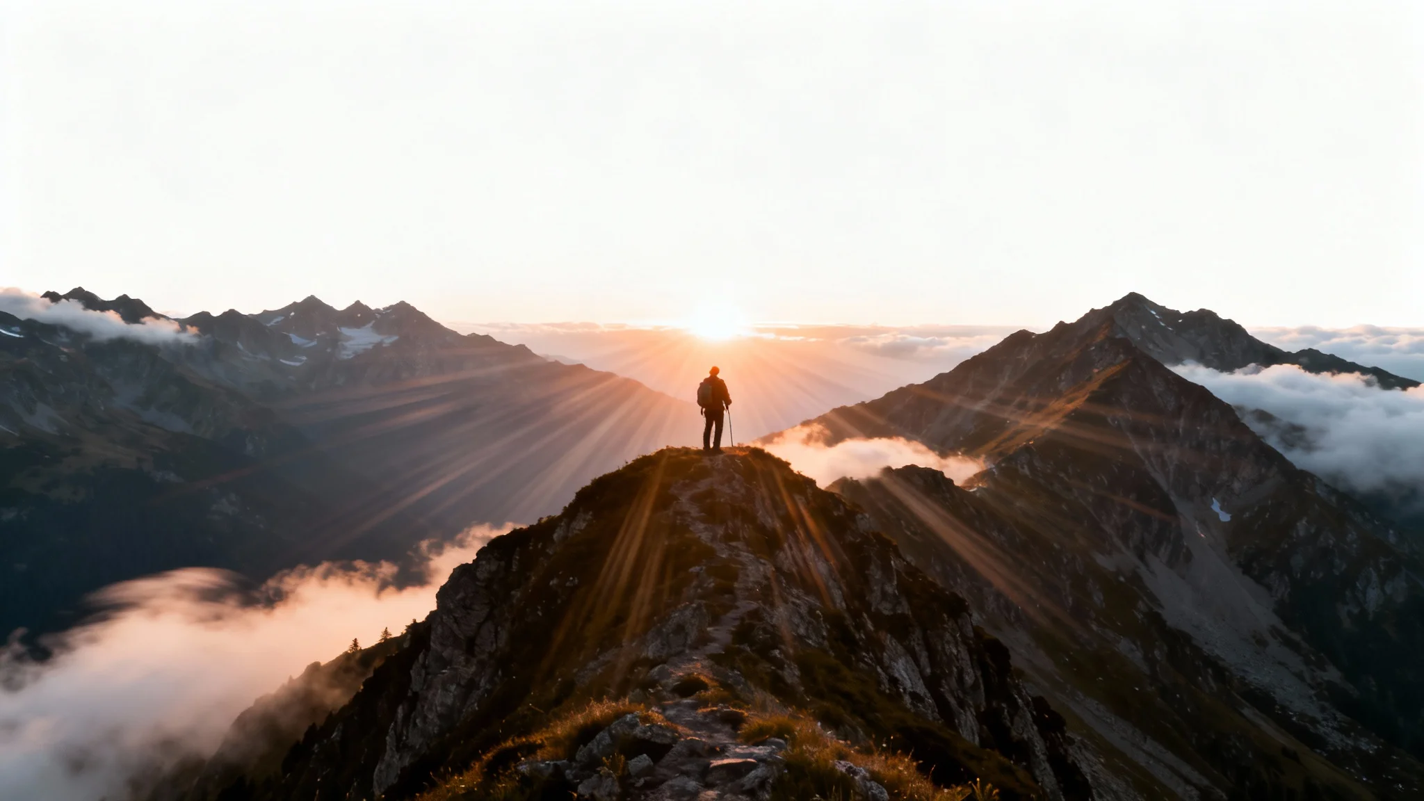 A conceptual image representing the Ken Burns effect, showing a photo of a mountain landscape with a motion blur effect that suggests a slow zoom, all set against a plain white background.