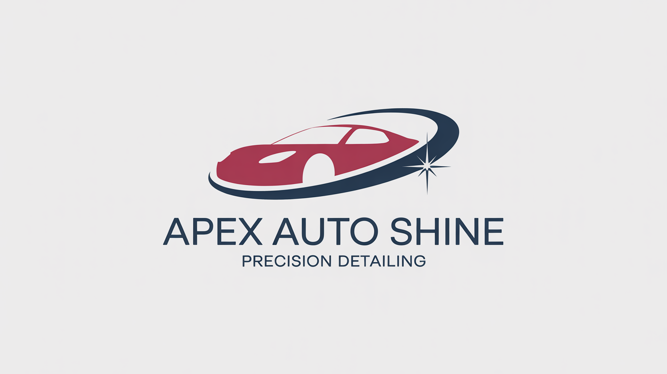A modern logo for an auto detailing business called 'Apex Auto Shine', featuring a stylized sports car silhouette and a swoosh to indicate shine, all on a white background.