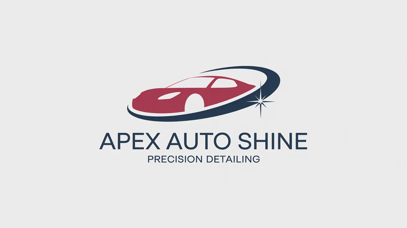 A modern logo for an auto detailing business called 'Apex Auto Shine', featuring a stylized sports car silhouette and a swoosh to indicate shine, all on a white background.