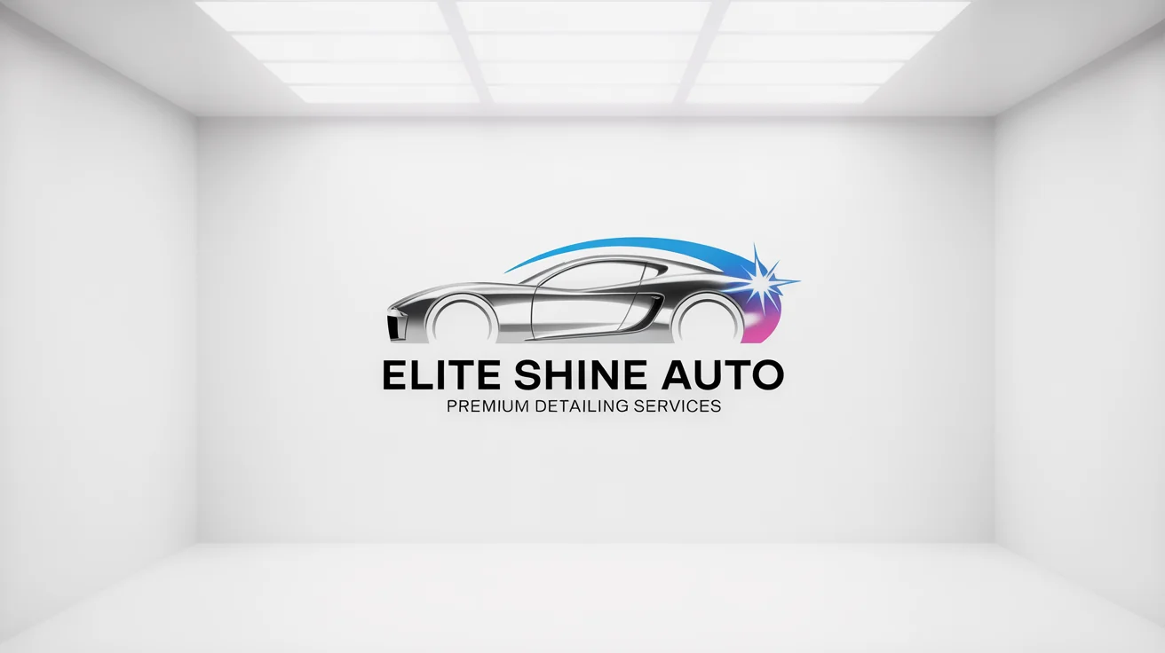A modern logo for 'Elite Shine Auto', featuring a silver car silhouette and a blue water splash on a white background, representing professional auto detailing.