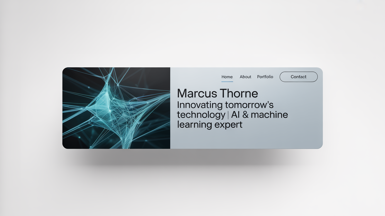 A mockup of a professional LinkedIn banner for a tech innovator named Marcus Thorne, featuring a dark blue and grey design with abstract graphics, set against a white background.