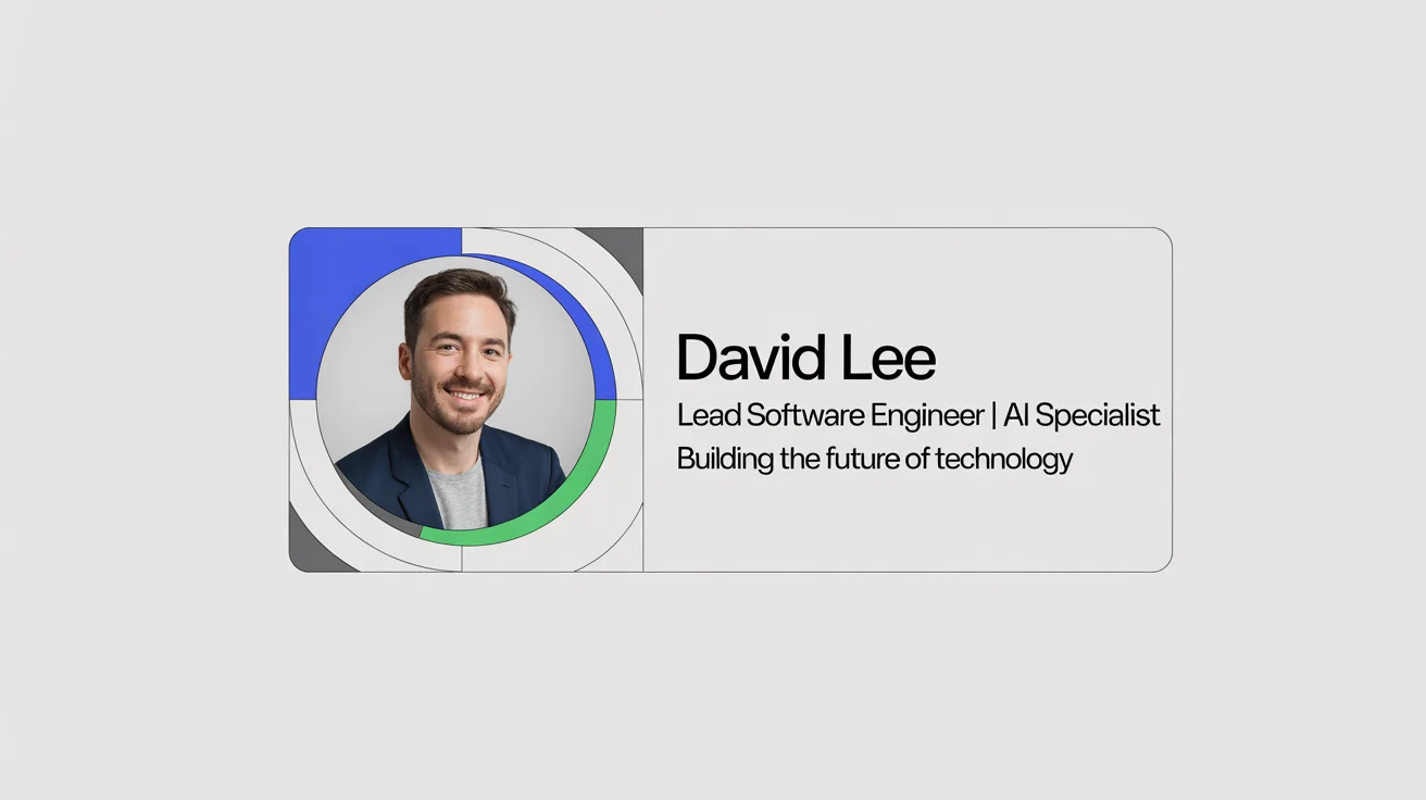 A mockup of a professional LinkedIn banner for a software engineer named David Lee, showing his headshot and title against a modern blue and gray design.