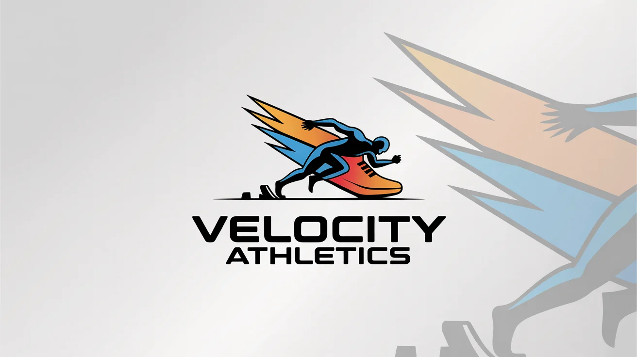 A modern track and field logo mockup on a white background, featuring a stylized sprinter and the text 'Velocity Athletics'.