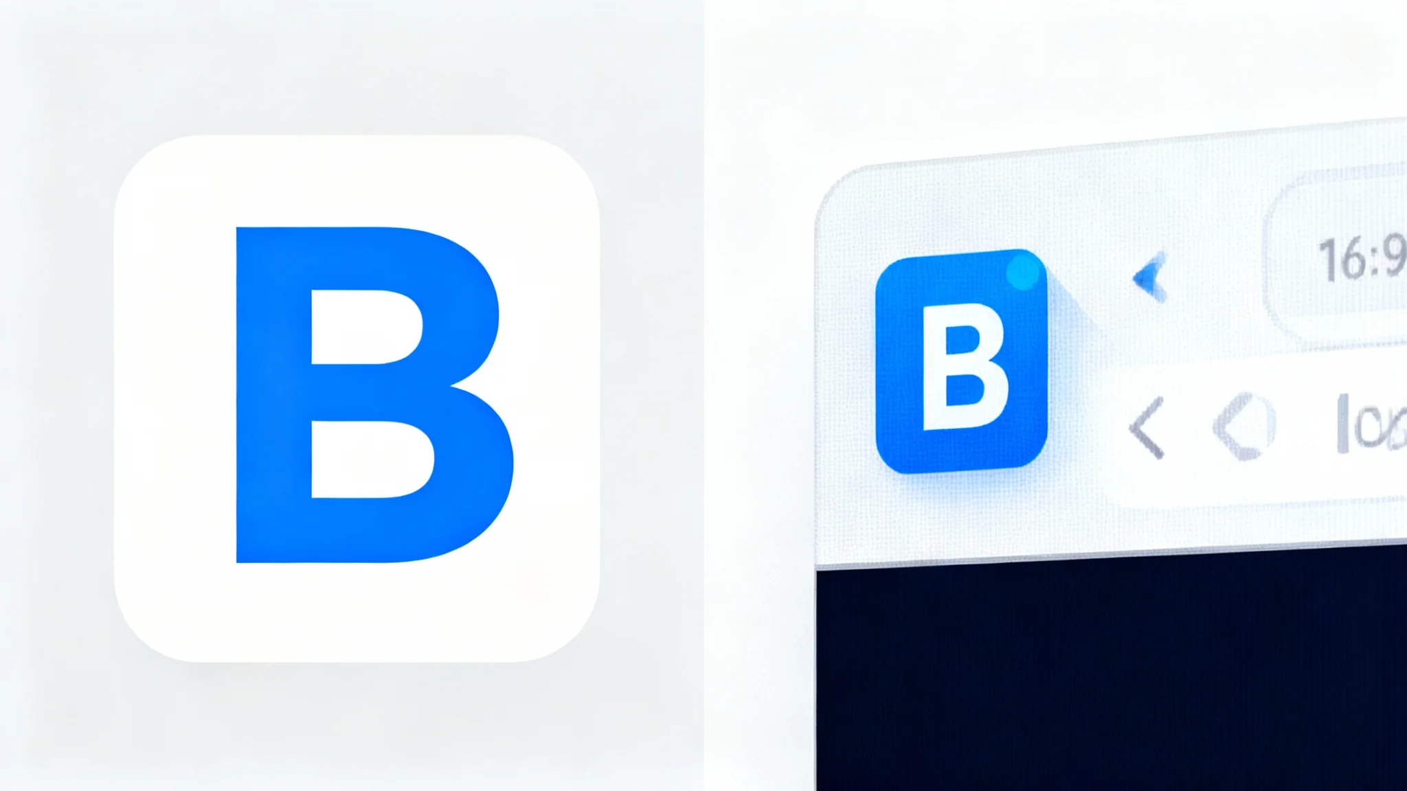 A before-and-after comparison showing a large, vibrant blue logo on the left and a close-up of a browser tab on the right, where the same logo is perfectly displayed as a tiny, crisp favicon.