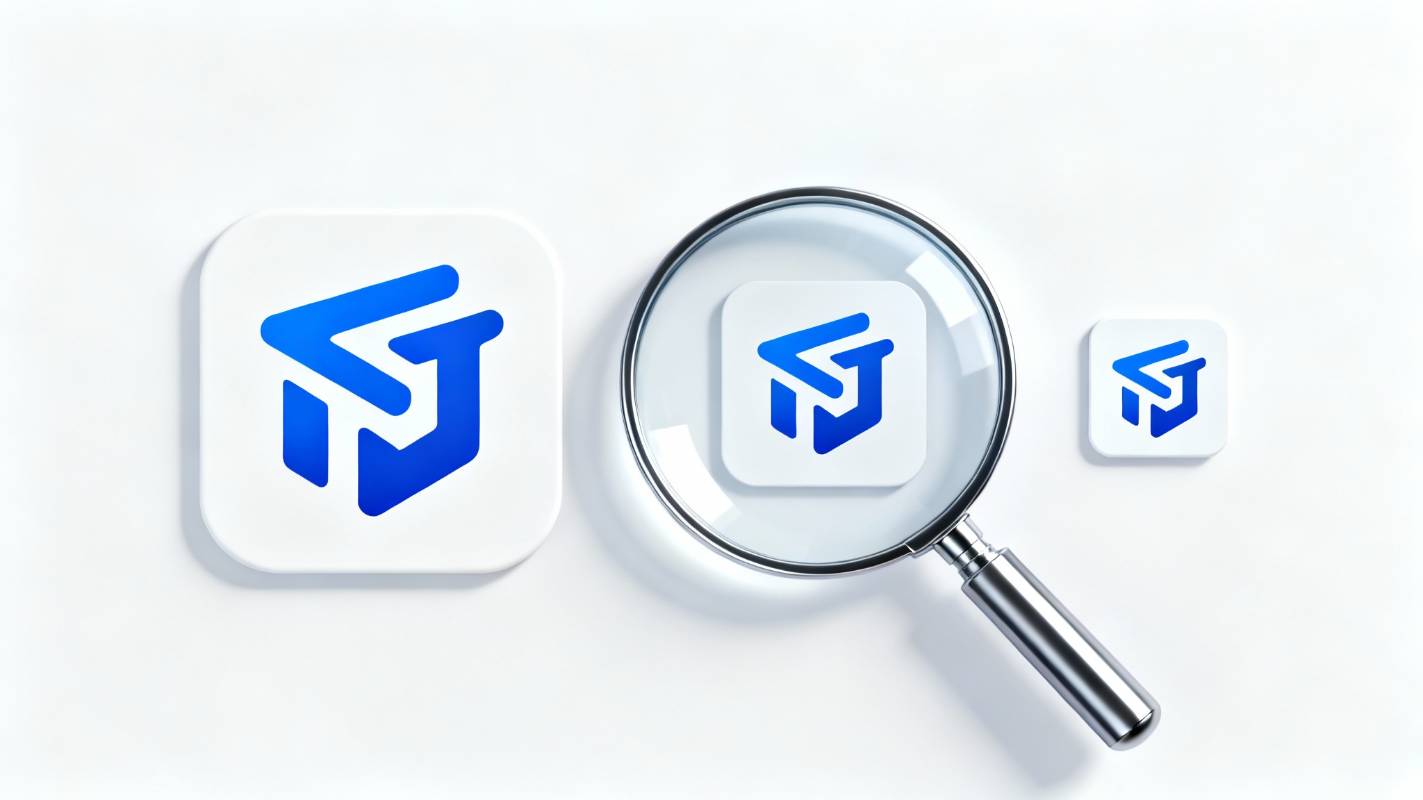 A conceptual image showing a large logo on the left and a tiny, crisp favicon version on the right, with a magnifying glass highlighting the favicon's sharpness. This illustrates resizing a logo for a favicon.
