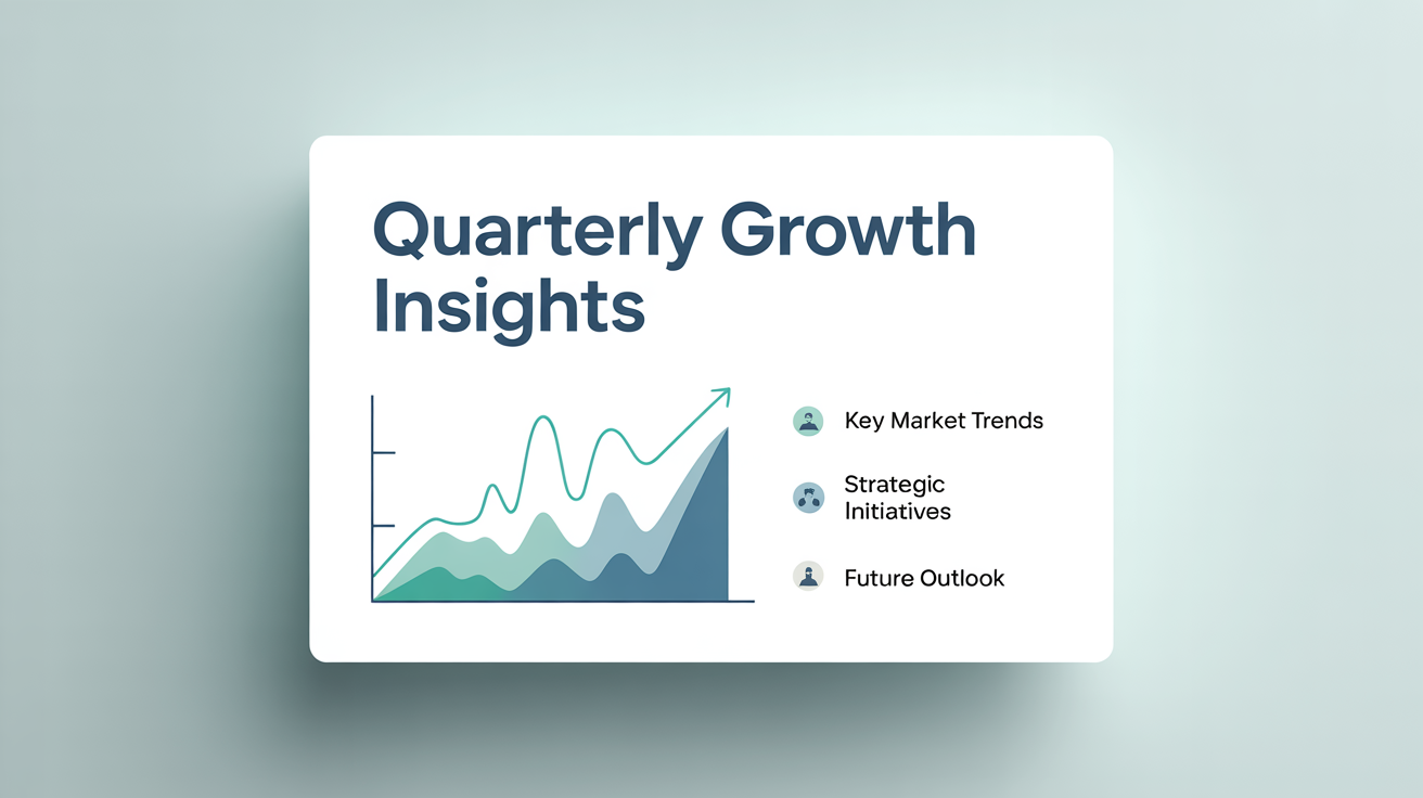 A professional mockup of a business presentation slide titled 'Quarterly Growth Insights', featuring a line graph showing an upward trend and key strategic points.