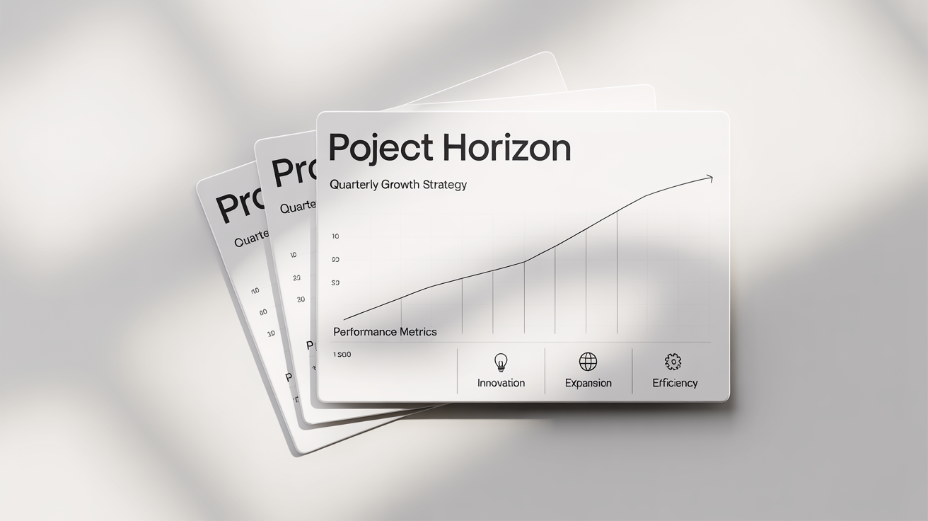 A mockup of three professionally designed presentation slides for a business strategy, featuring charts and bold text on a white background.