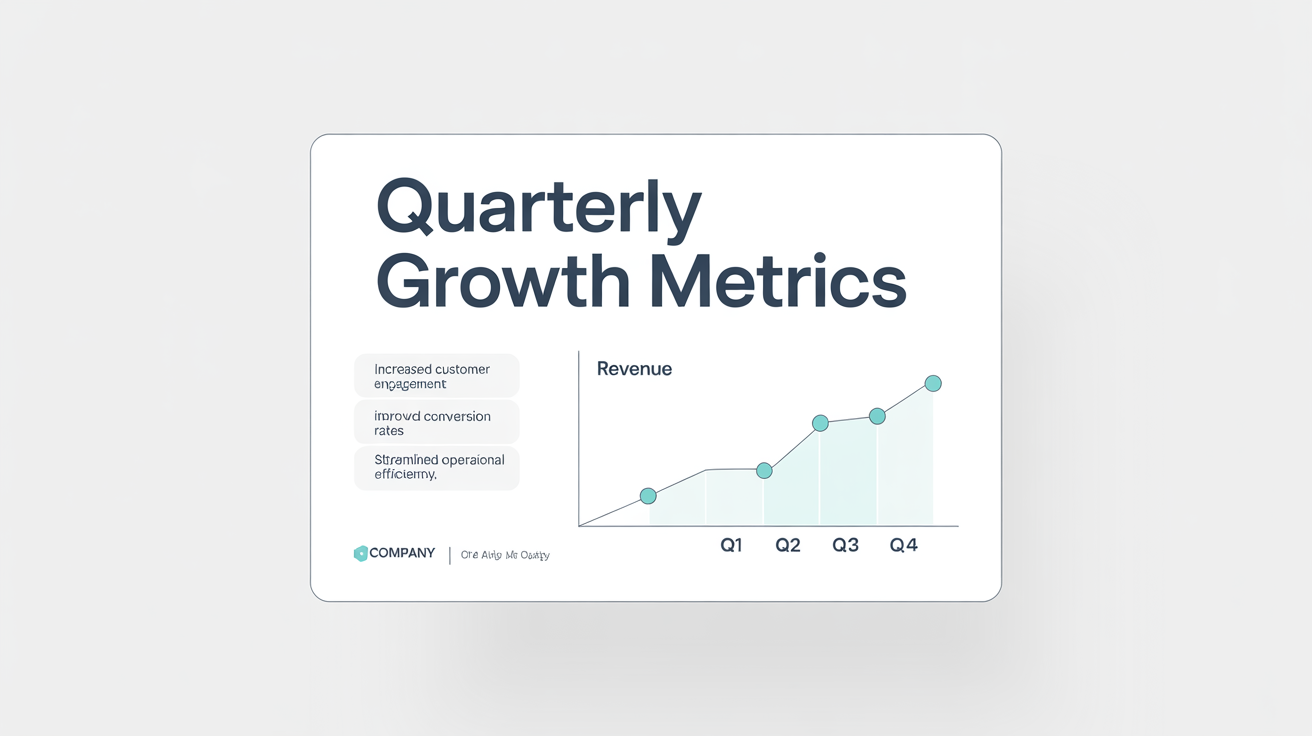 A mockup of a professional business presentation slide titled 'Quarterly Growth Metrics', showing a line graph with an upward trend against a clean white background.