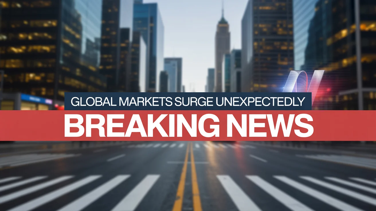 A finished example of a breaking news banner template, with 'BREAKING NEWS' in a red box over a blurred city skyline background.