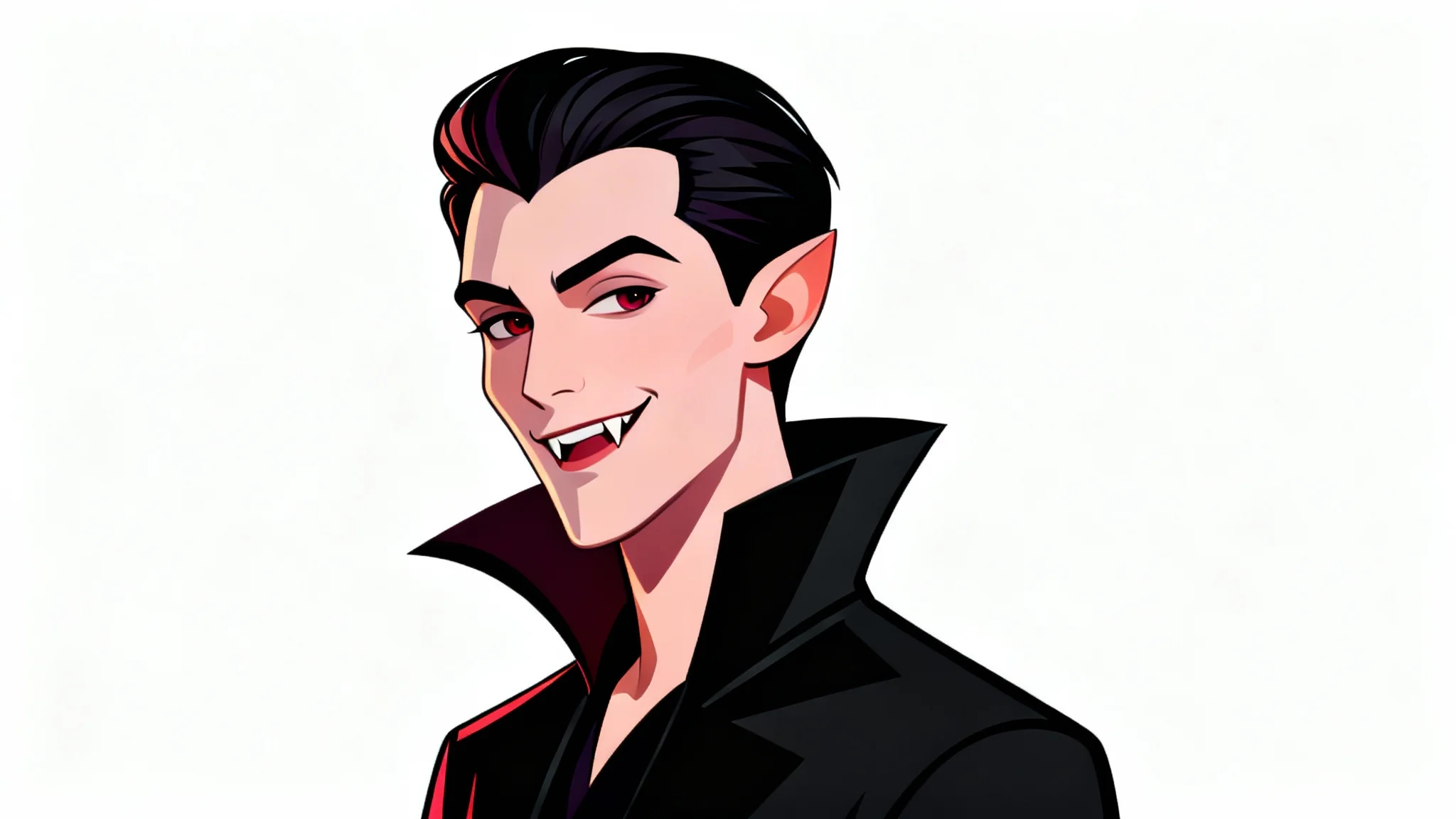 A stylized digital illustration of a handsome young vampire, smiling slightly, intended as a Halloween profile picture mockup against a white background.