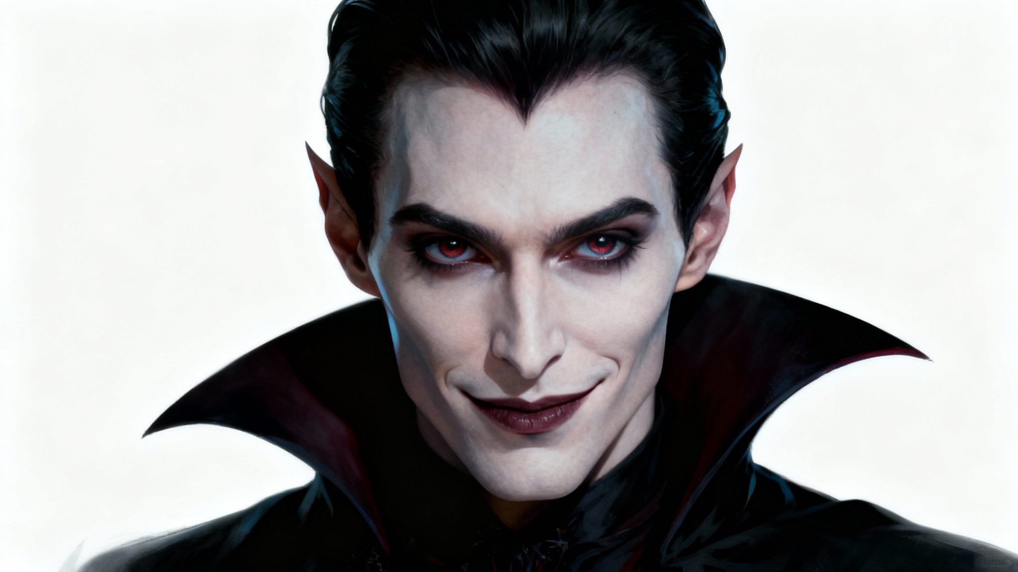 A digital art portrait of a stylish vampire, designed as a Halloween profile picture, set against a clean white background.