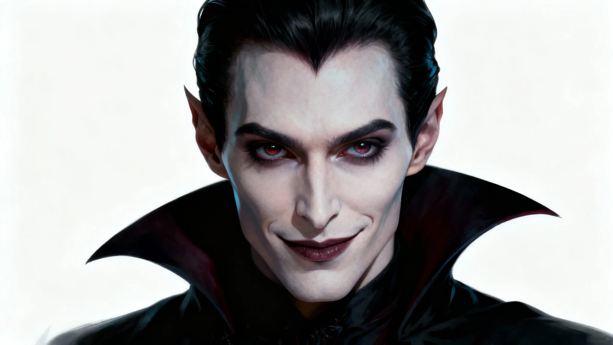 A digital art portrait of a stylish vampire, designed as a Halloween profile picture, set against a clean white background.