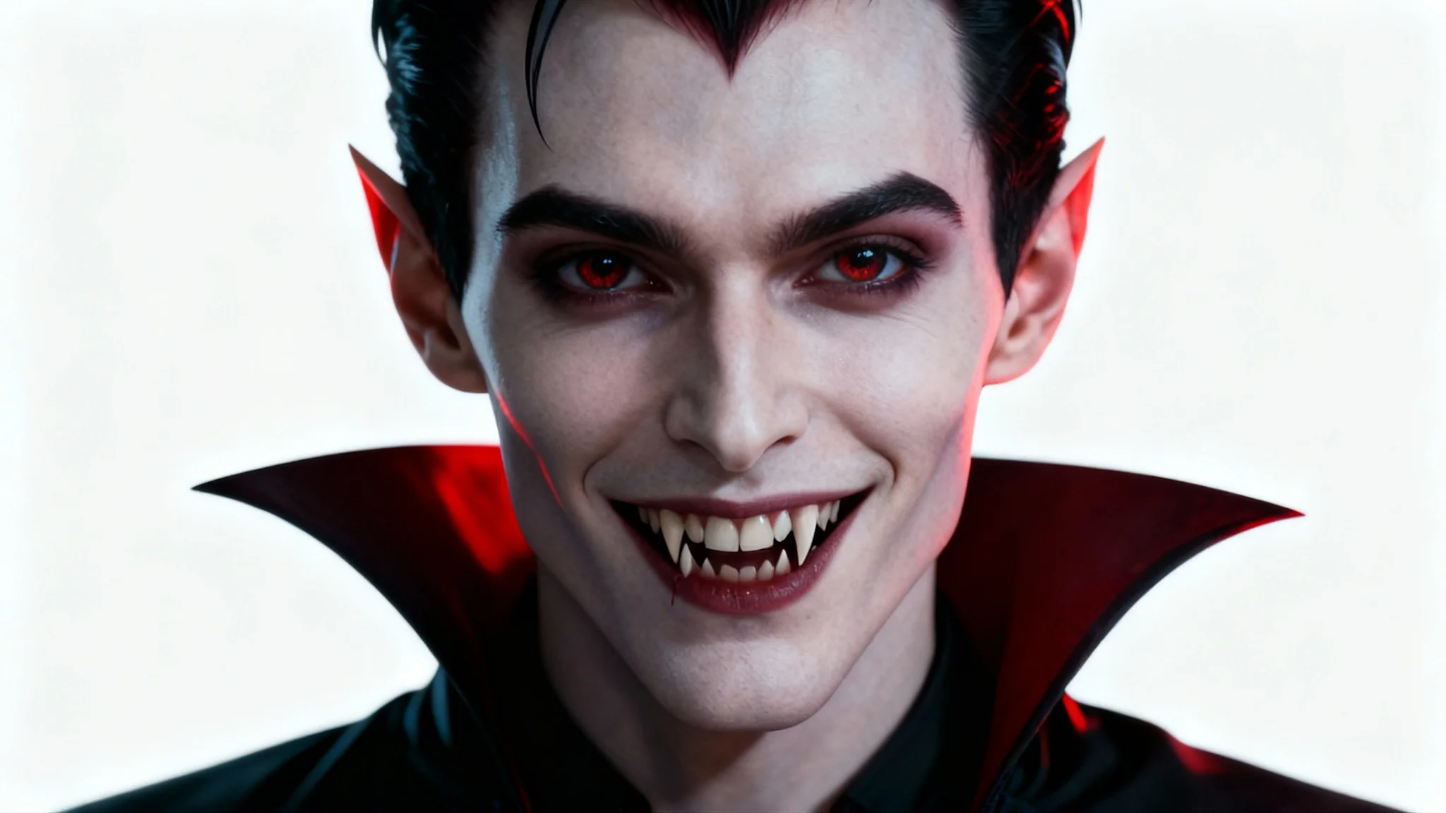 A stylized Halloween profile picture of a modern, friendly-looking vampire with subtle fangs, set against a clean white background.