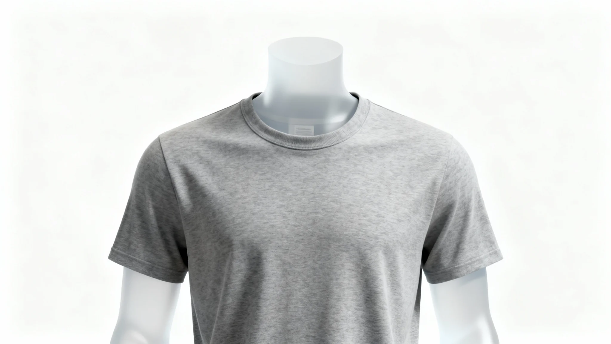 A heather gray t-shirt professionally photographed on a ghost mannequin, creating a 3D effect against a clean white background.