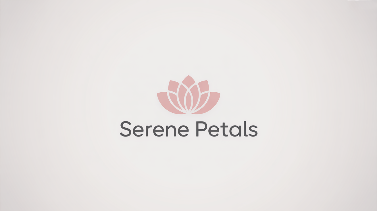 An elegant and modern flower logo mockup with a stylized pink and gray lotus flower and the brand name 'Serene Petals' on a clean white background.