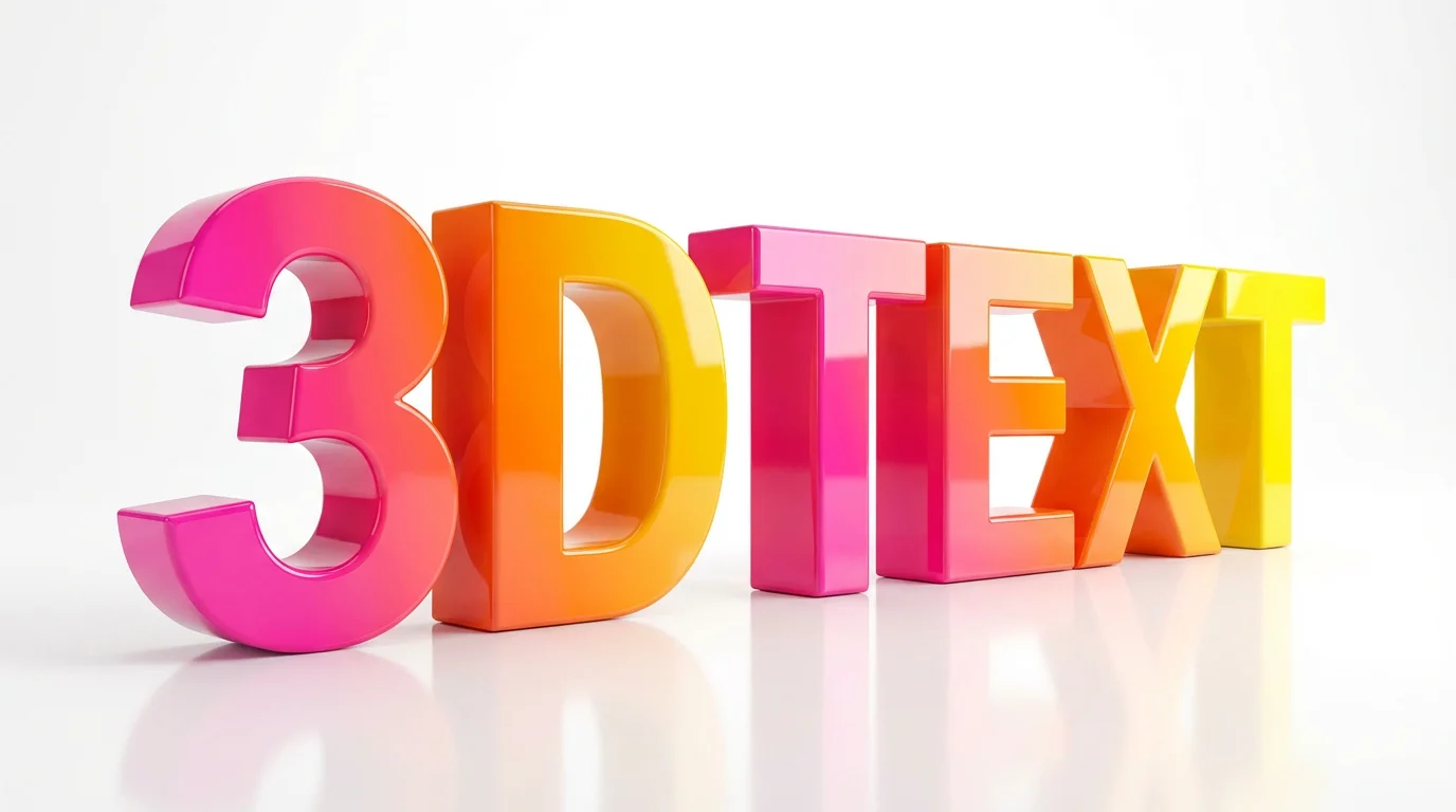 A colorful and glossy set of 3D letters spelling out '3D TEXT' on a clean white background, demonstrating a three-dimensional text effect.