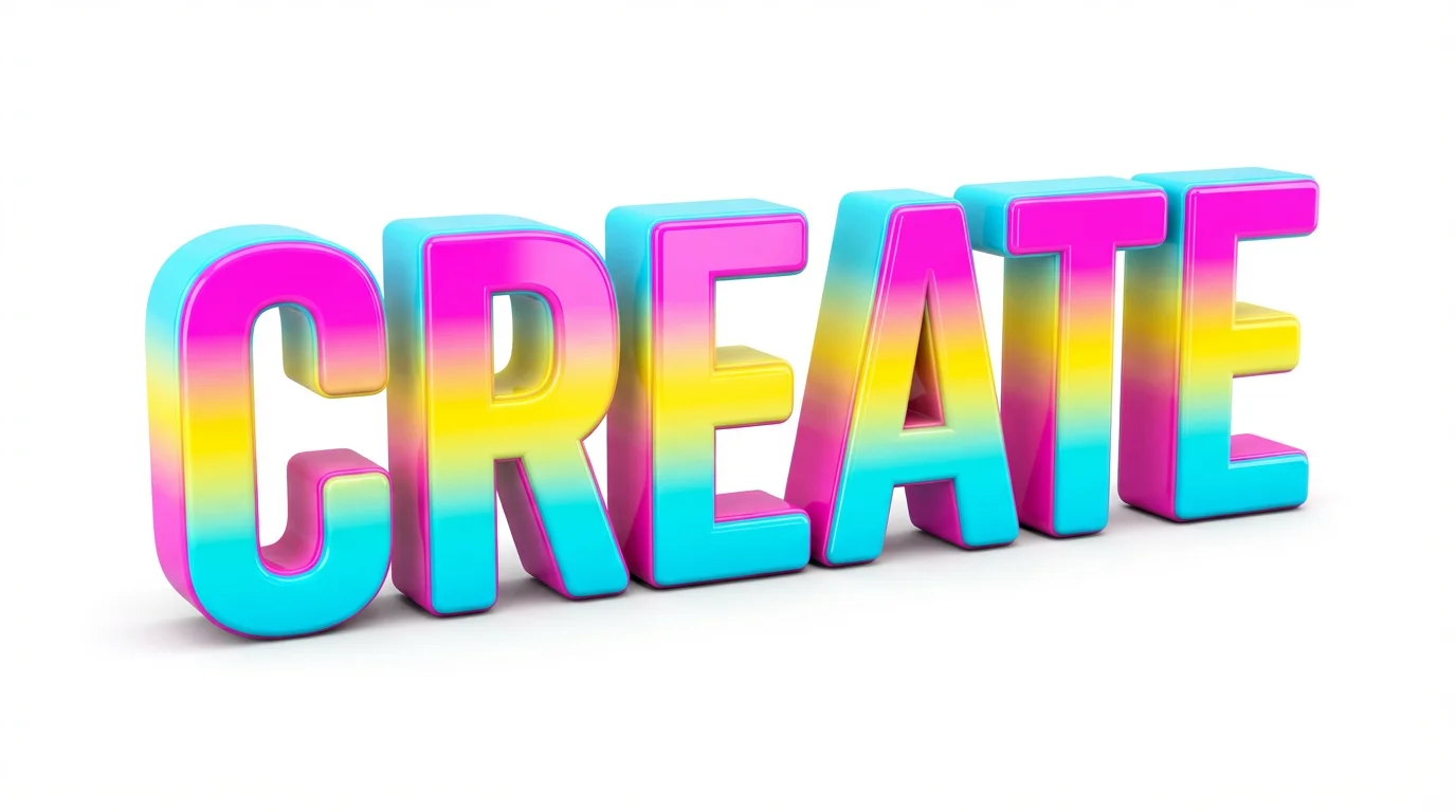 A 3D rendering of the word 'CREATE' in vibrant, glossy, multi-colored letters, set against a plain white background to emphasize its three-dimensional quality.