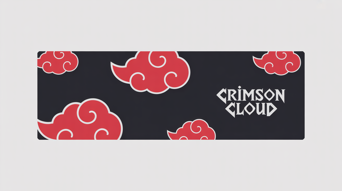 A mockup of a Twitter banner with an Akatsuki theme. The banner has a black background with several iconic red clouds and the text 'Crimson Cloud' in white on the right side, all displayed against a plain white background.