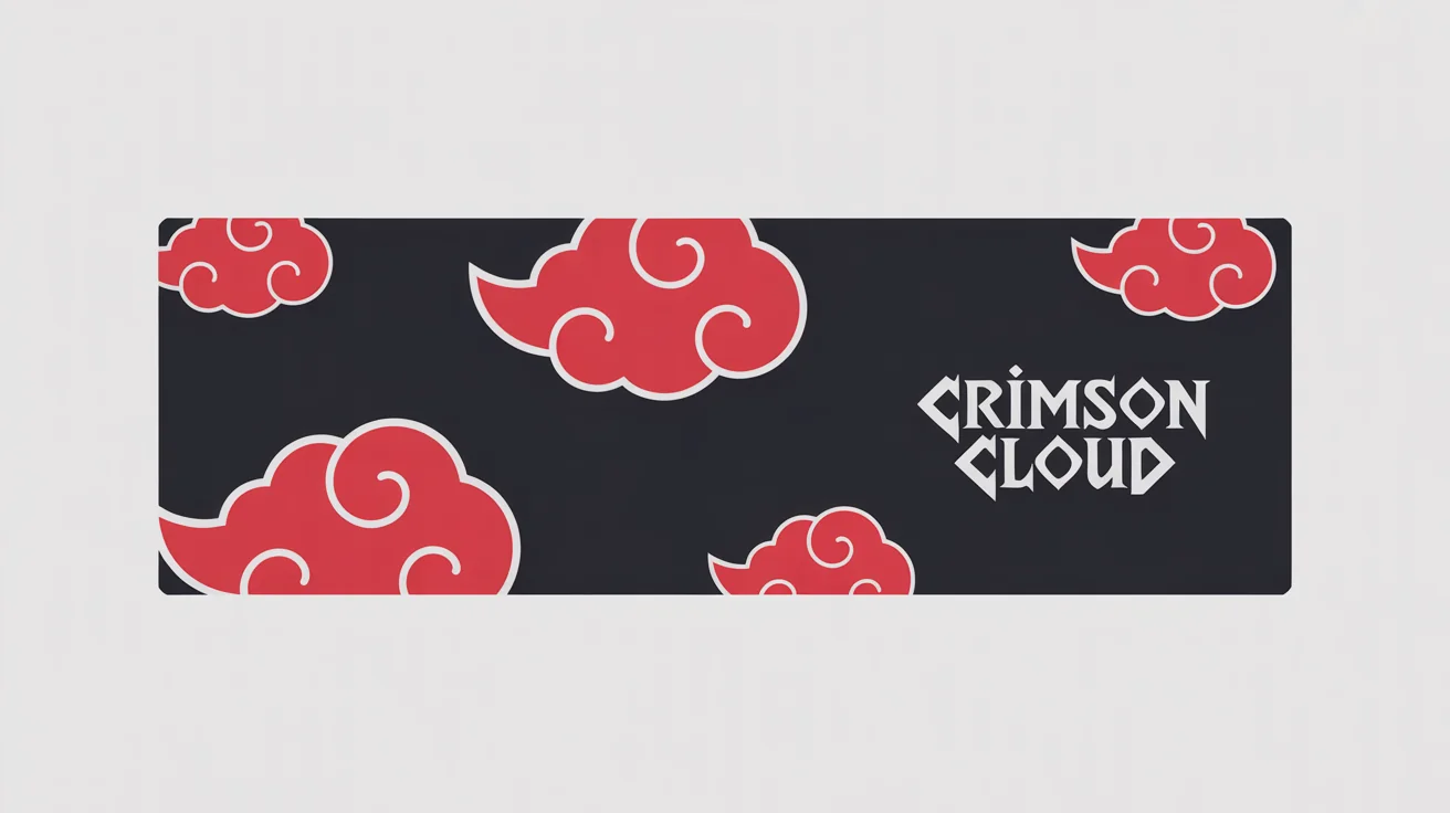 A mockup of a Twitter banner with an Akatsuki theme. The banner has a black background with several iconic red clouds and the text 'Crimson Cloud' in white on the right side, all displayed against a plain white background.