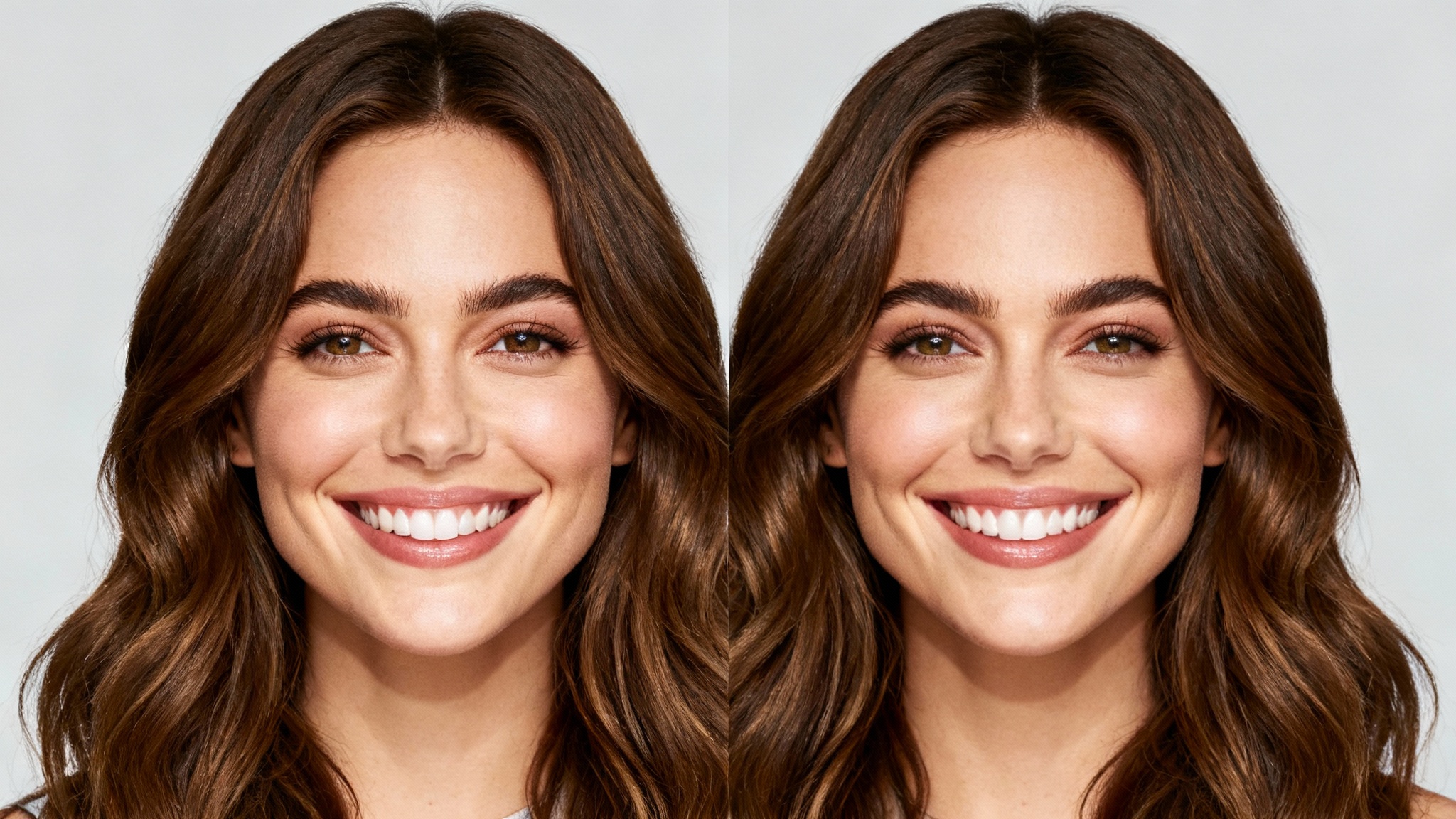 A side-by-side comparison of two women's faces. On the left, an everyday woman, and on the right, a celebrity who is her identical lookalike, illustrating the concept of finding a celebrity doppelganger.