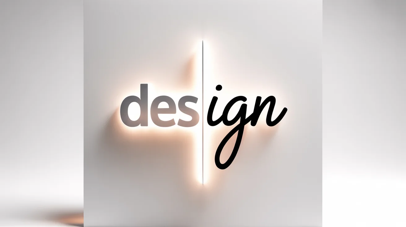 A conceptual image showing the word 'DESIGN' with the first half in a plain font and the second half in a stylish script, representing the ability to replace fonts within an image.