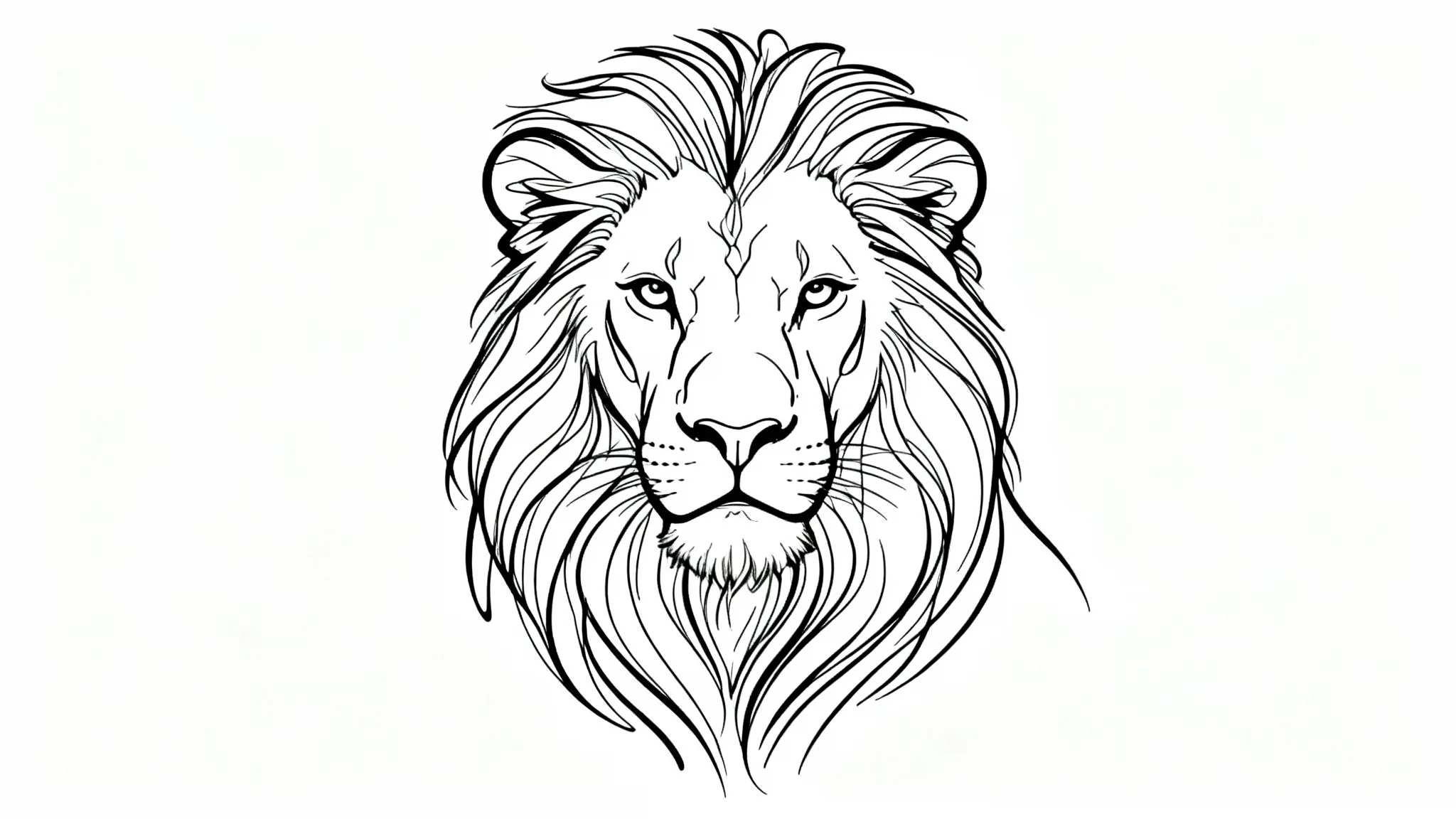 A minimalist black and white line art drawing of a lion's head, created with a single continuous line on a plain white background.