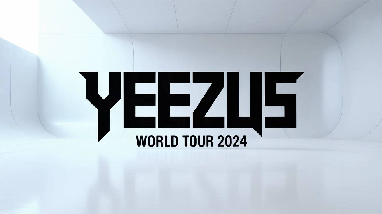 A minimalist graphic design mockup on a white background, featuring the word 'YEEZUS' in a bold, black, gothic font. Below it, the text 'WORLD TOUR 2024' appears in a smaller sans-serif font.