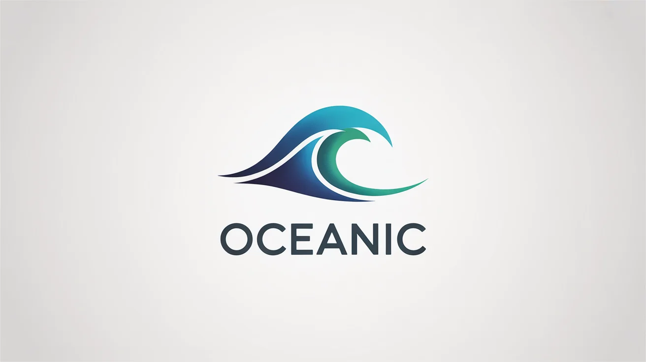 A modern, minimalist logo with a stylized blue wave icon above the word 'Oceanic' in a clean, sans-serif font, presented on a white background.