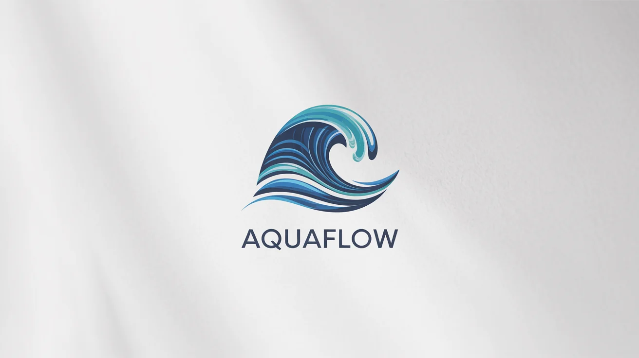 A modern, minimalist logo featuring a stylized blue and turquoise wave above the word 'AquaFlow' on a white background.