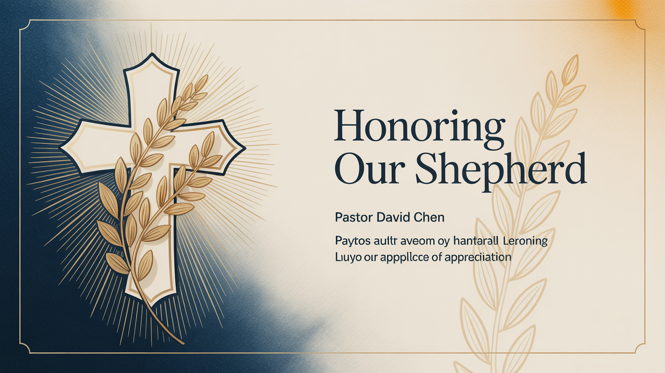 A professional mockup of a pastor appreciation flyer against a white background. The flyer has a navy blue and gold color scheme and includes event details for honoring a pastor.