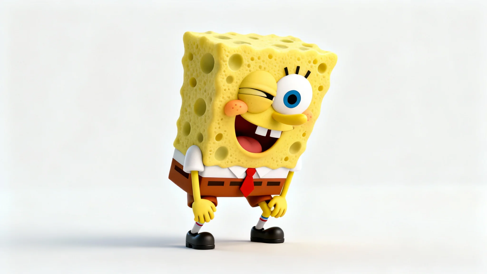 A 3D rendering of the 'Mocking Spongebob' meme, where Spongebob Squarepants is posed like a chicken with a mocking expression, set against a plain white background.