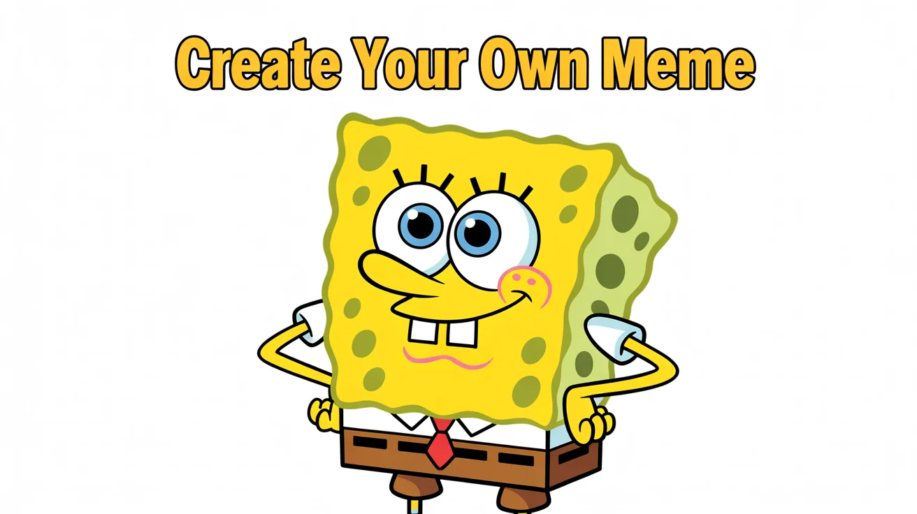 A digital illustration of the 'Mocking Spongebob' meme, with Spongebob in a silly pose and text above him that reads 'cReAtE yOuR oWn MeMe' in alternating caps.