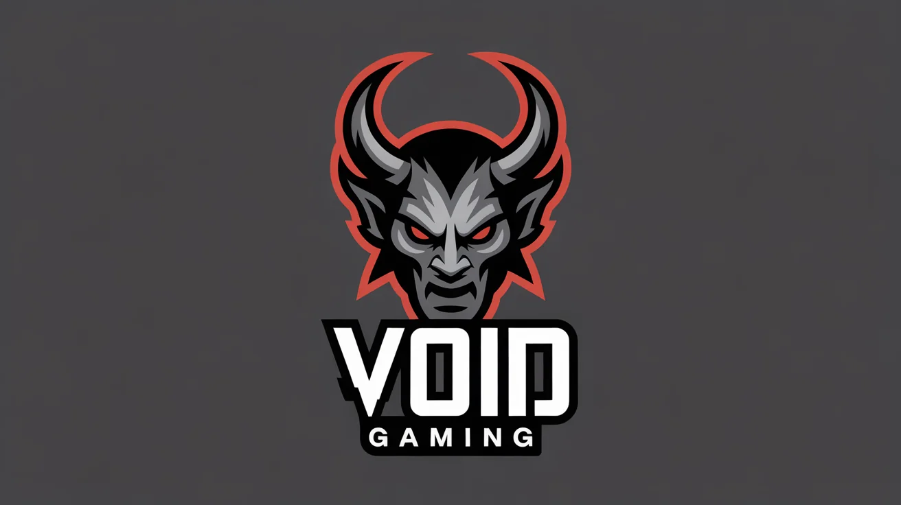 A modern esports logo for 'VOID GAMING', featuring a stylized black and red demon head with glowing eyes on a dark background.