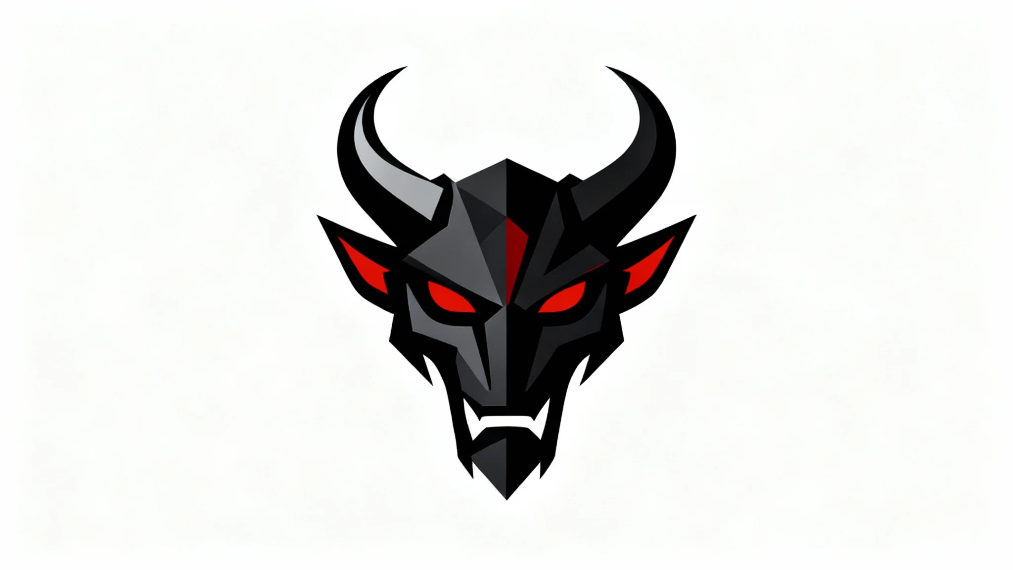 A modern vector logo of a symmetrical demon head in black and red, with glowing eyes and sharp horns, displayed on a clean white background.