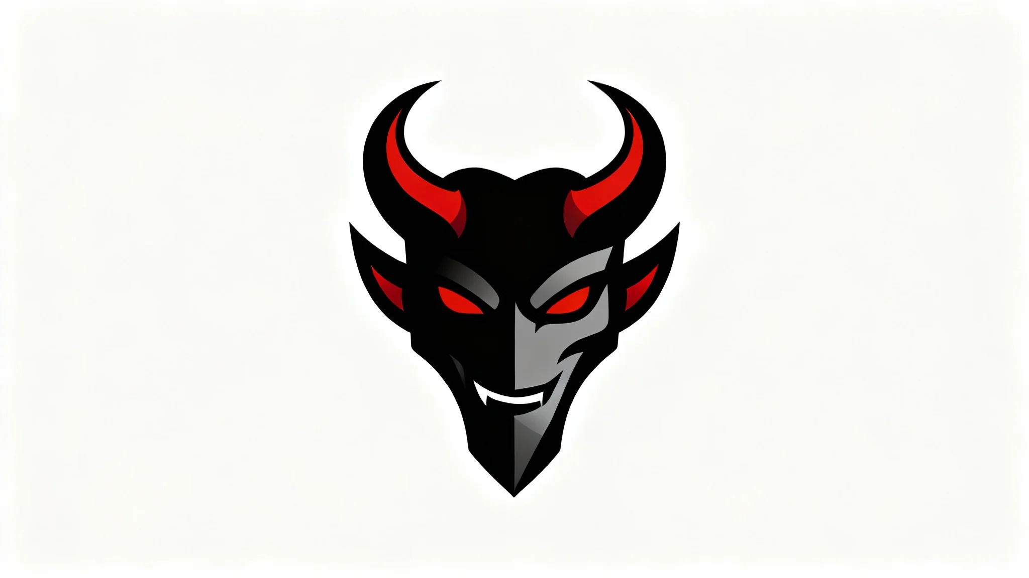 A modern vector logo of a menacing demon head in black and red, with sharp horns and glowing eyes, presented on a clean white background.