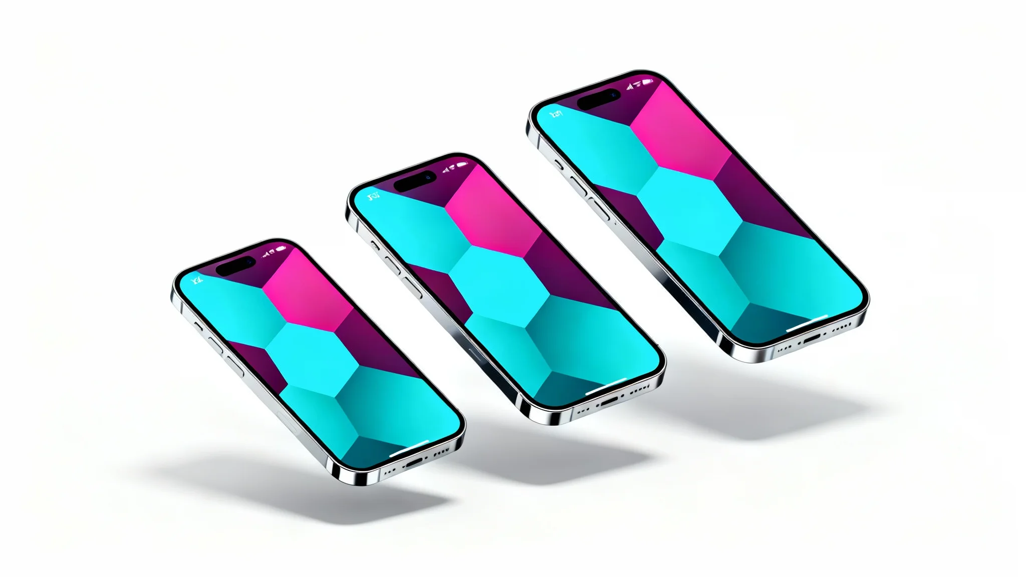 A mockup of three different-sized iPhones floating against a white background, each displaying the same abstract wallpaper perfectly resized to fit their screens, demonstrating a resizing tool.