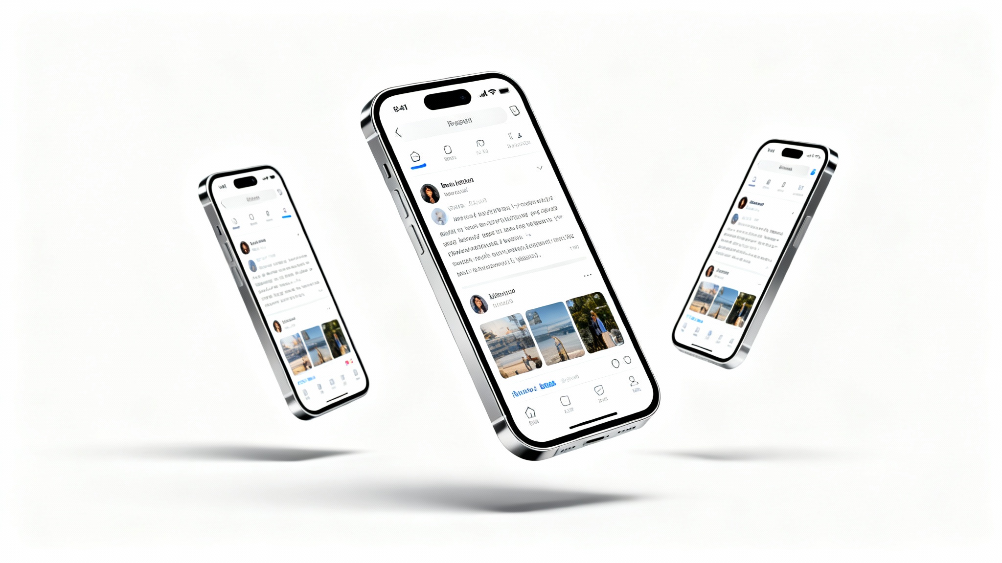 Three modern smartphones on a white background, showing how an iOS screenshot can be resized to different aspect ratios, demonstrating a screenshot resizing tool.