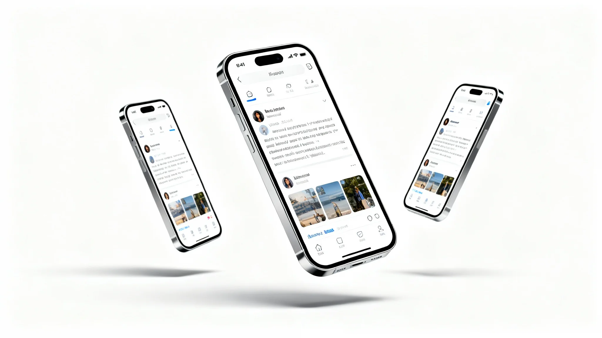 Three modern smartphones on a white background, showing how an iOS screenshot can be resized to different aspect ratios, demonstrating a screenshot resizing tool.