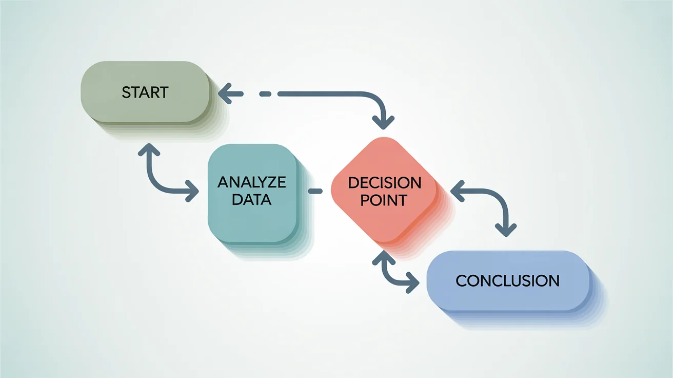 A modern flowchart diagram with a professional color scheme of teal, coral, and blue, set against a clean white background. The chart illustrates a clear visual hierarchy through color.