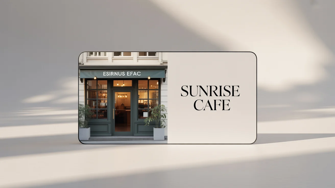 An image split in two to demonstrate an unmirroring feature. The left side shows a mirrored storefront with unreadable text 'Sunrise Cafe', while the right side shows the corrected image with legible text.