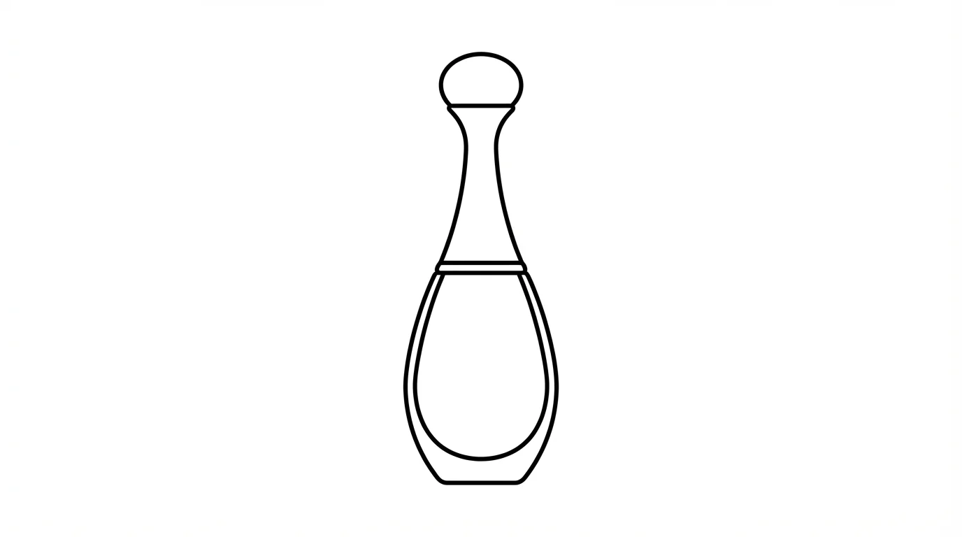 A minimalist black outline of a sophisticated perfume bottle on a solid white background, presented as a clean line art design.