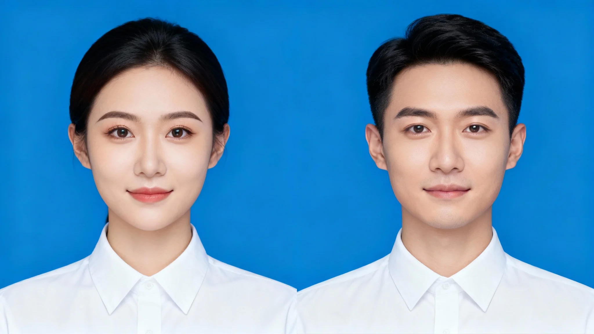 A flat, solid royal blue background, perfectly uniform and suitable for an official passport photograph.