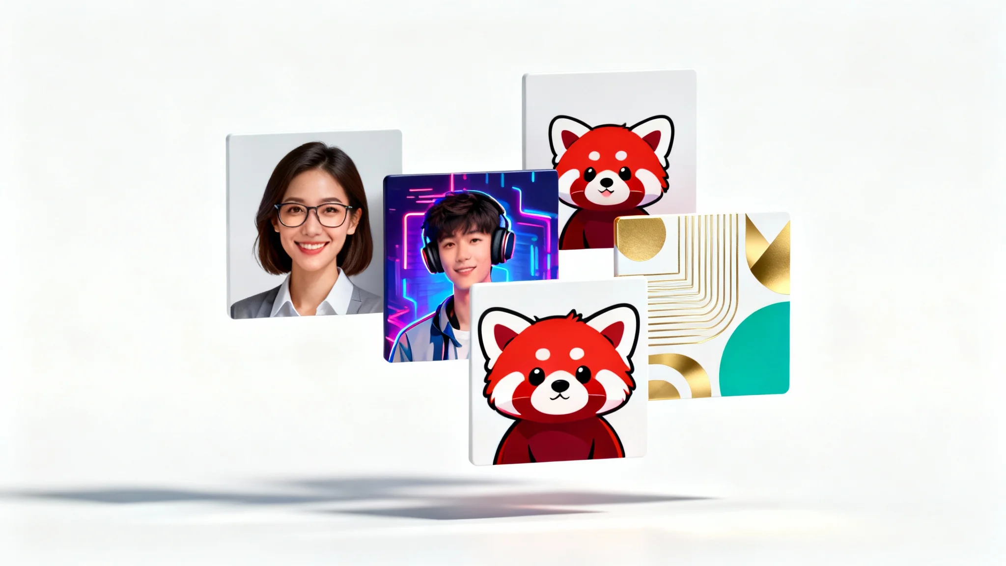 A collage of diverse square profile pictures, including a professional photo, an illustration, and a cartoon, displayed against a white background.