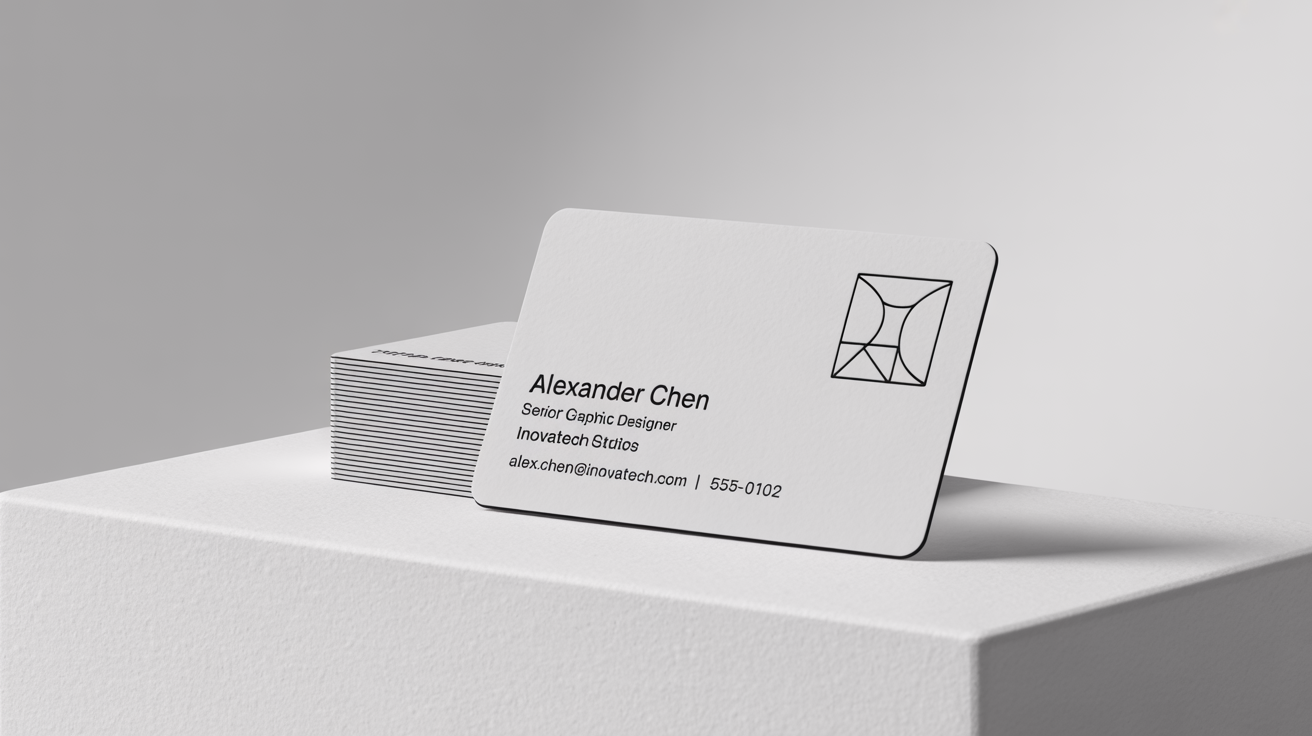A photorealistic mockup of a professionally designed business card for 'Inovatech Studios', with a single card displayed in front of a small stack on a white background.